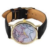 GENVIVIA VintageWorld Map Watch leather & Alloly Women Wristwatch Analog Quartz
