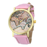 GENVIVIA VintageWorld Map Watch leather & Alloly Women Wristwatch Analog Quartz