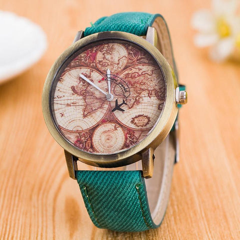 2018 Womens World Map Fly Plane Leather Strap