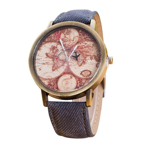 2018 Womens World Map Fly Plane Leather Strap
