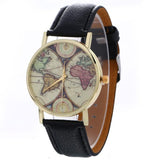 Watches WomeLeather Strap Quartz-watch 2018 World Map Pattern Quartz-watch Clock Wristwatches