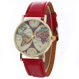 Watches WomeLeather Strap Quartz-watch 2018 World Map Pattern Quartz-watch Clock Wristwatches