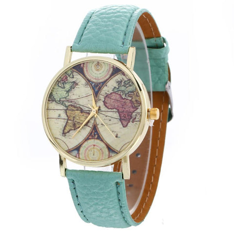 Watches WomeLeather Strap Quartz-watch 2018 World Map Pattern Quartz-watch Clock Wristwatches