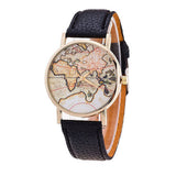2018 Women's World Map Leather Strap Analog Quartz Wrist Watch