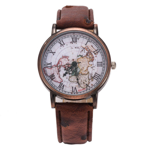 Men - Women Watches World Map Pattern Analog PU Leather Quartz Watch