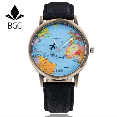 Retro Unisex Men Women Watch World Map Design Analog Quartz Watch