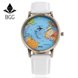 Retro Unisex Men Women Watch World Map Design Analog Quartz Watch