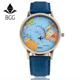 Retro Unisex Men Women Watch World Map Design Analog Quartz Watch