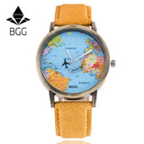 Retro Unisex Men Women Watch World Map Design Analog Quartz Watch