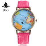 Retro Unisex Men Women Watch World Map Design Analog Quartz Watch