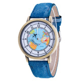 Fashion Women's World Map Cowboy Band Analog Quartz Wrist Watch