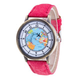 Fashion Women's World Map Cowboy Band Analog Quartz Wrist Watch