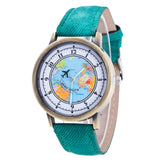 Fashion Women's World Map Cowboy Band Analog Quartz Wrist Watch