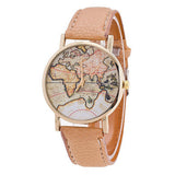 Fashion Women's World Map Leather Strap Analog Quartz Wrist Watch