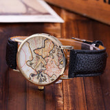 Fashion Women's World Map Leather Strap Analog Quartz Wrist Watch