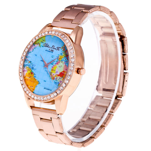 World Map Quartz Stainless Steel