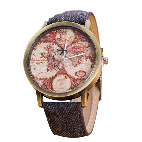 Women's World Map Cowboy Band Analog Quartz Wrist Watch