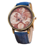 Women's World Map Cowboy Band Analog Quartz Wrist Watch