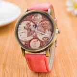 Women's World Map Cowboy Band Analog Quartz Wrist Watch