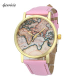 GENVIVIA VintageWorld Map Watch leather & Alloly Women Wristwatch Analog Quartz