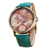 Fashion Women's World Map Cowboy Band Analog Quartz