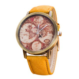Fashion Women's World Map Cowboy Band Analog Quartz